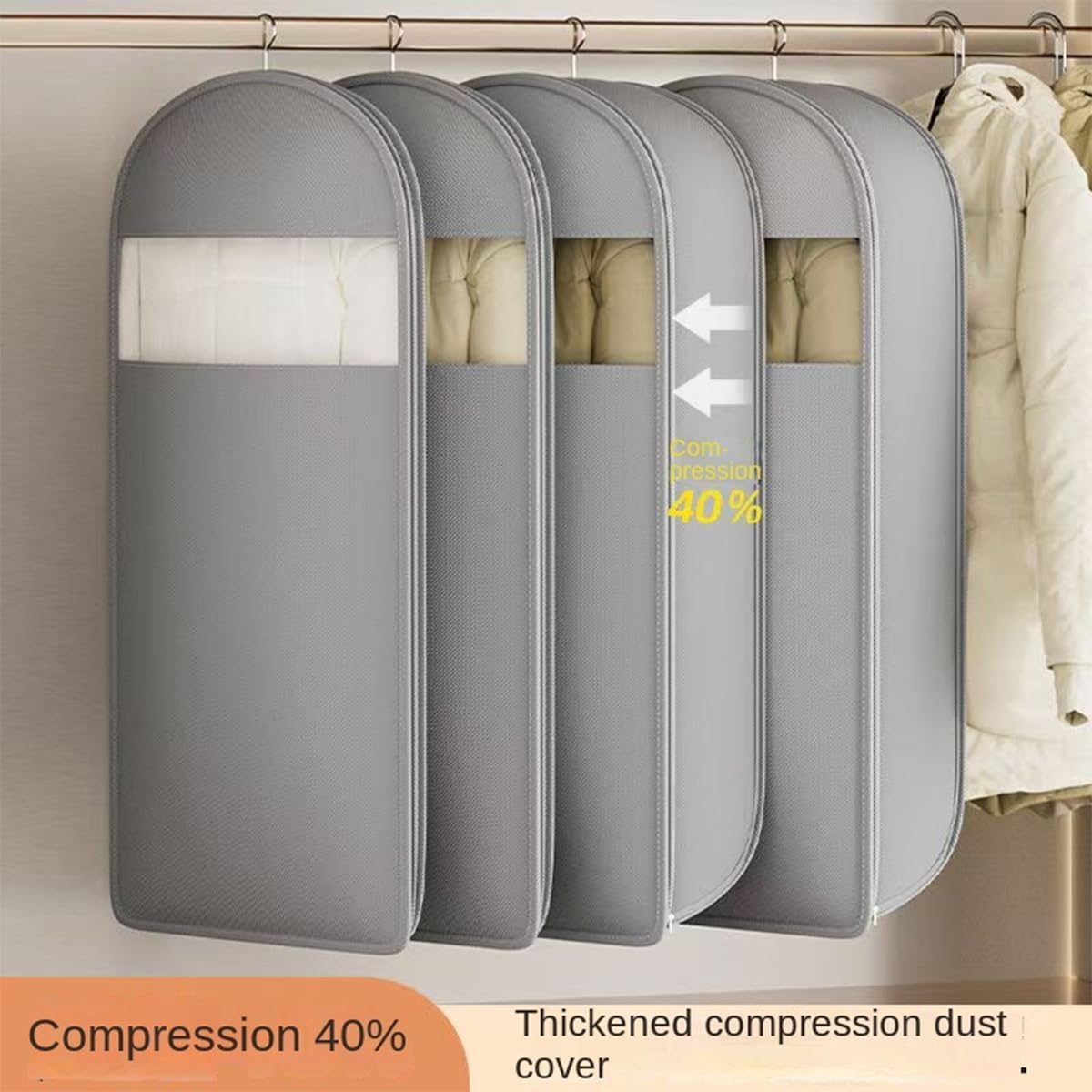 2 Packs Breathable Hanging Garment Bags for Clothes & Suits - 45" Fabric Suit Bags for Closet Storage, Garment Covers for Coats, Dresses, Jackets, Shirts, Wardrobe Protector (ecru)