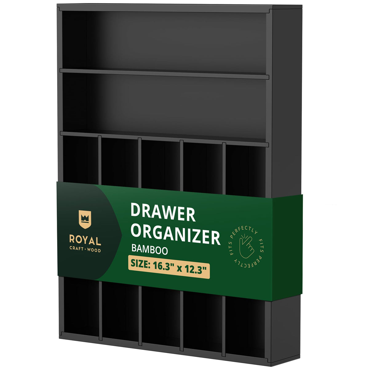 ROYAL CRAFT WOOD Luxury Bamboo Kitchen Drawer Organizer for Kitchen Organization - Silverware Organizer, Utensil Holder & Cutlery Tray Drawer Dividers for Flatware Silverware Storage, 9 Slot, Natural