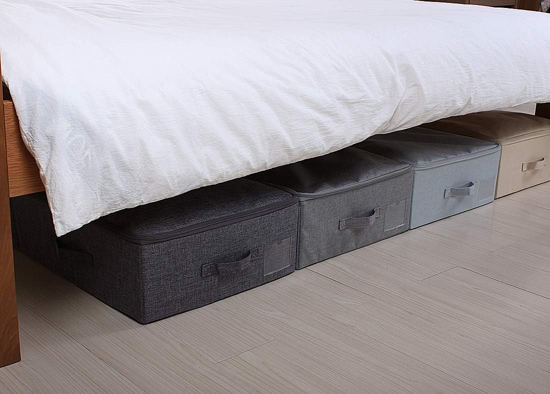 39.4" Bedroom Underbed Storage Boxes with Lid for Wedding Dress,Black Gray