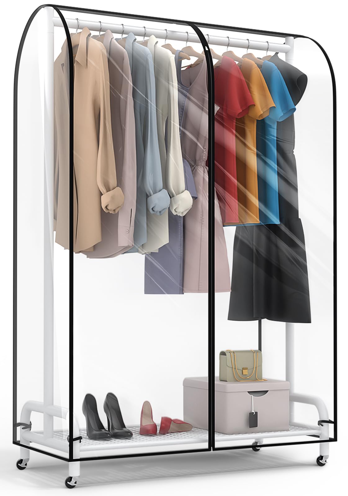 Clear Garment Rack Cover 71" L x 20" W x 60" H, Clothes Rack Cover with Reinforced Double Zippers, Waterproof PEVA Dustproof Protection – Cover Only, Rack Not Included