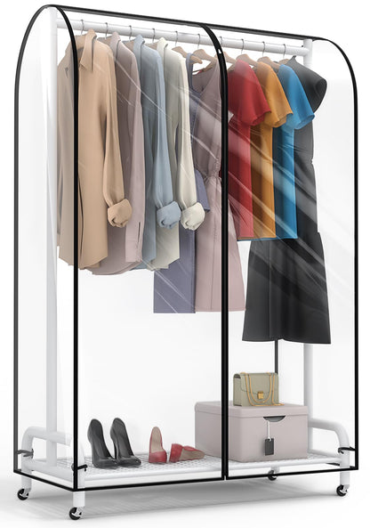Clear Garment Rack Cover 71" L x 20" W x 60" H, Clothes Rack Cover with Reinforced Double Zippers, Waterproof PEVA Dustproof Protection – Cover Only, Rack Not Included