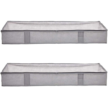 Amazon Basics Under Bed Storage Bags for Clothes and Blankets, Foldable Fabric Zipper Container with Clear Window and Reinforced Handles, Space Saving, 18 x 42 x 6 inches, Gray, 2-Pack