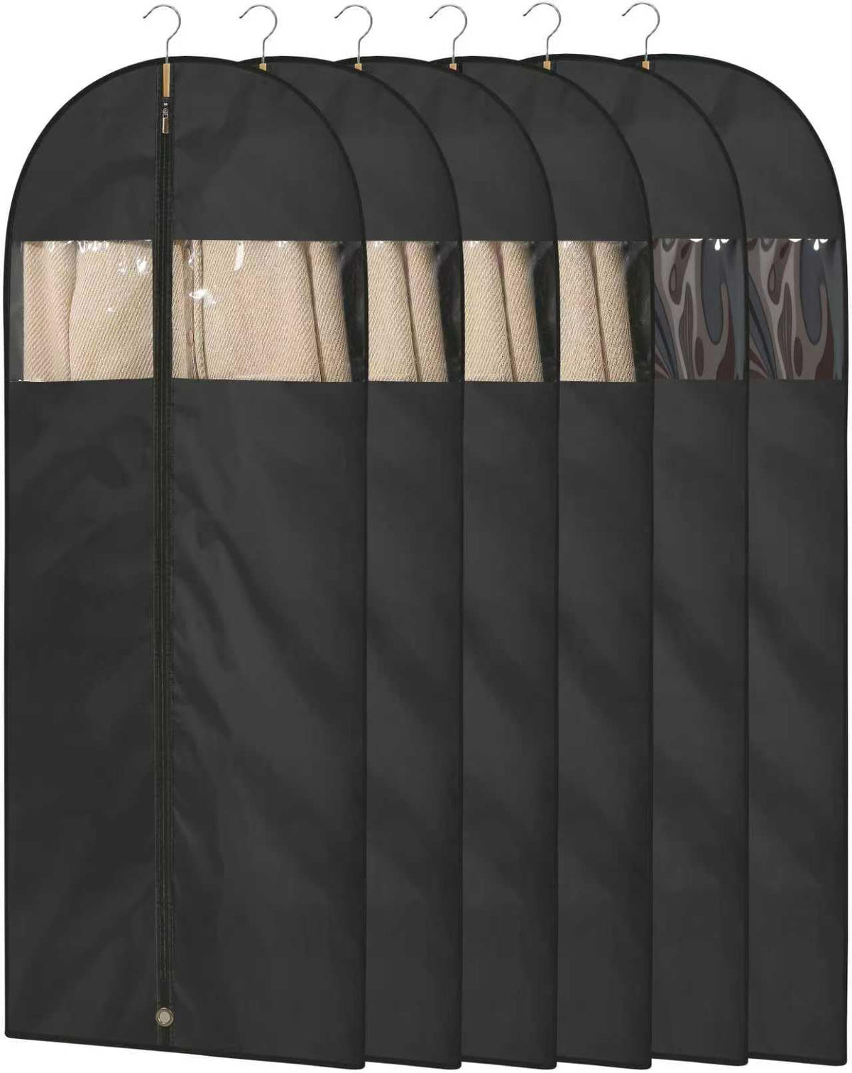 Garment Bags for Hanging Clothes, 50" Suit Bags for Closet Storage, 2-Pack Garment Covers with Clear Window, Foldable Clothing Bags for Suits, Jackets & Dresses (Black)