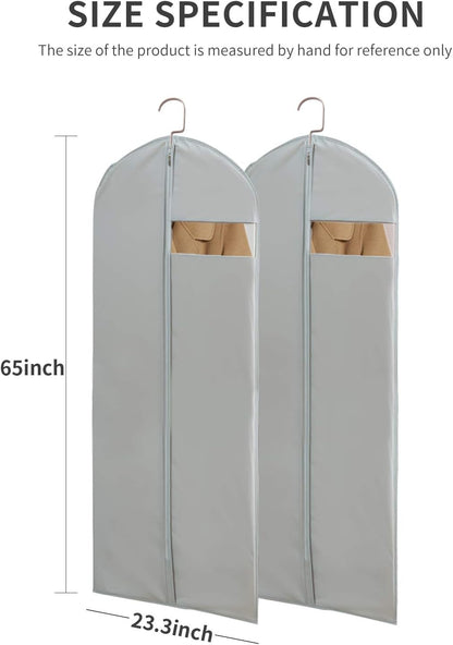Dress Bags for Gowns Long, 65'' Long Dress Clear Garment Bag(Set of 2, 23.3'' X 65'')