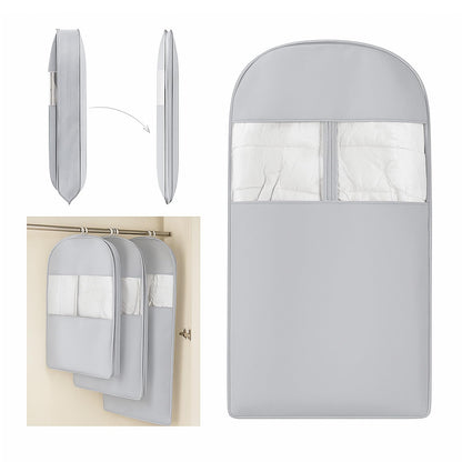 Space Saving Hanging Compression Garment Bag with Zipper for Closet Storage, Hanging Clothes Storage Bag, Garment Covers for Coats and Down Jackets, Beige, XL