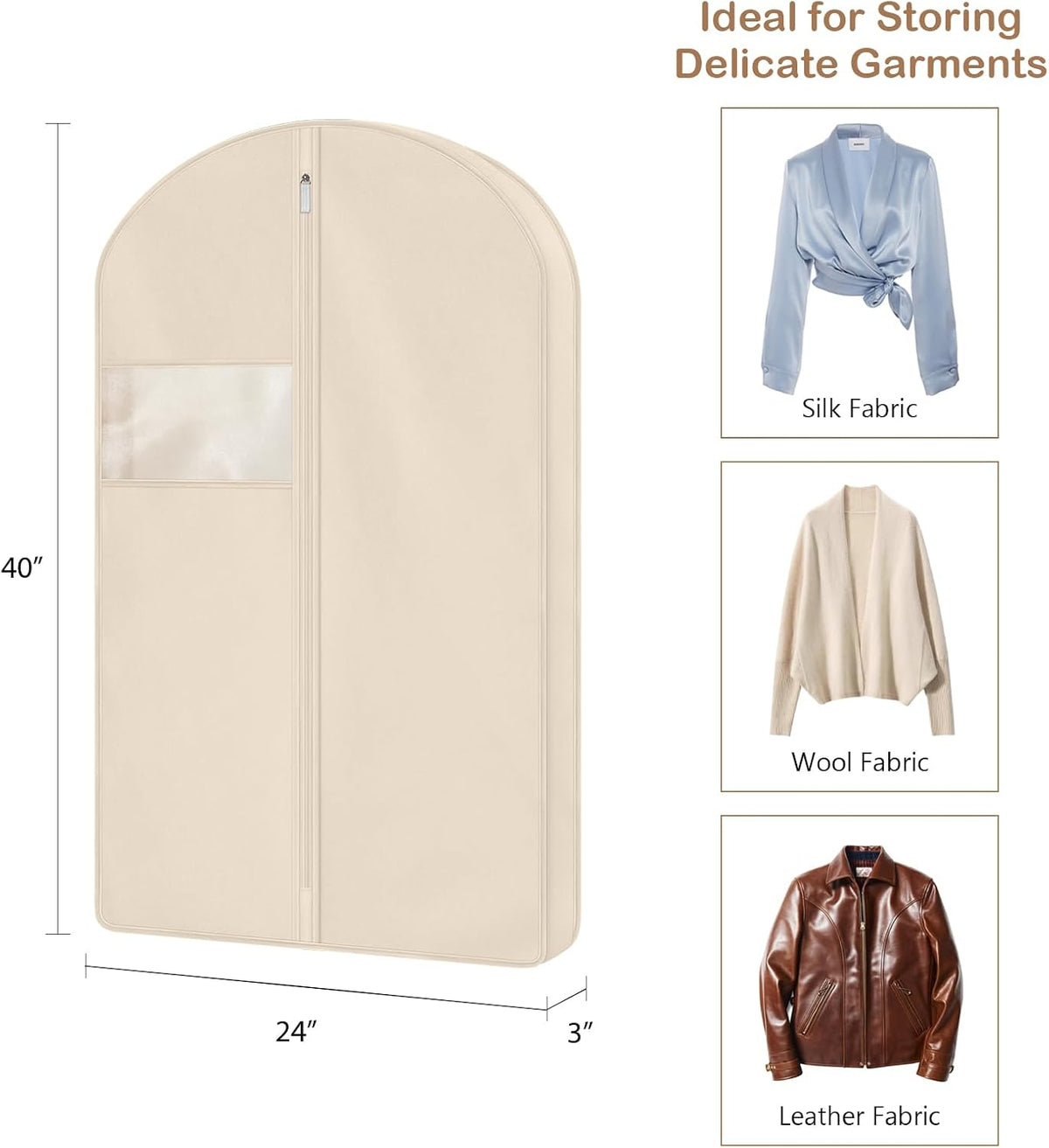 Univivi Cotton Garment Bag, Suit Bag with Clear Mesh Window 40 In, 3 PCS
