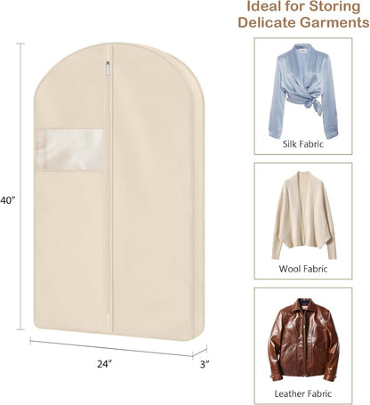 Univivi Cotton Garment Bag, Suit Bag with Clear Mesh Window 40 In, 3 PCS