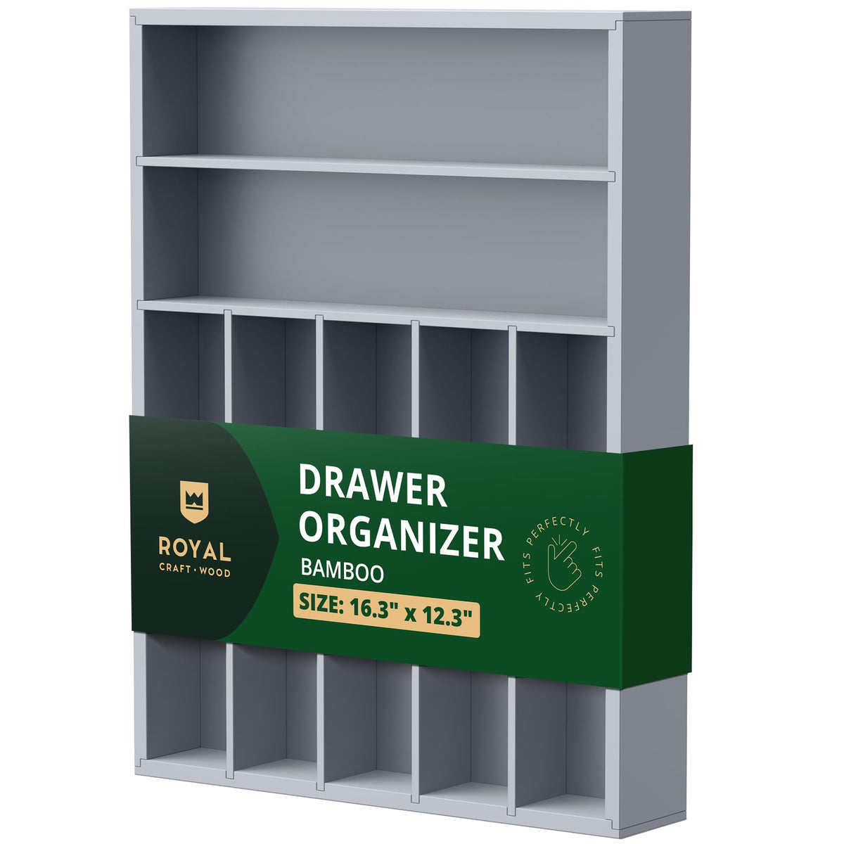 ROYAL CRAFT WOOD Luxury Bamboo Kitchen Drawer Organizer for Kitchen Organization - Silverware Organizer, Utensil Holder & Cutlery Tray Drawer Dividers for Flatware Silverware Storage, 9 Slot, Natural
