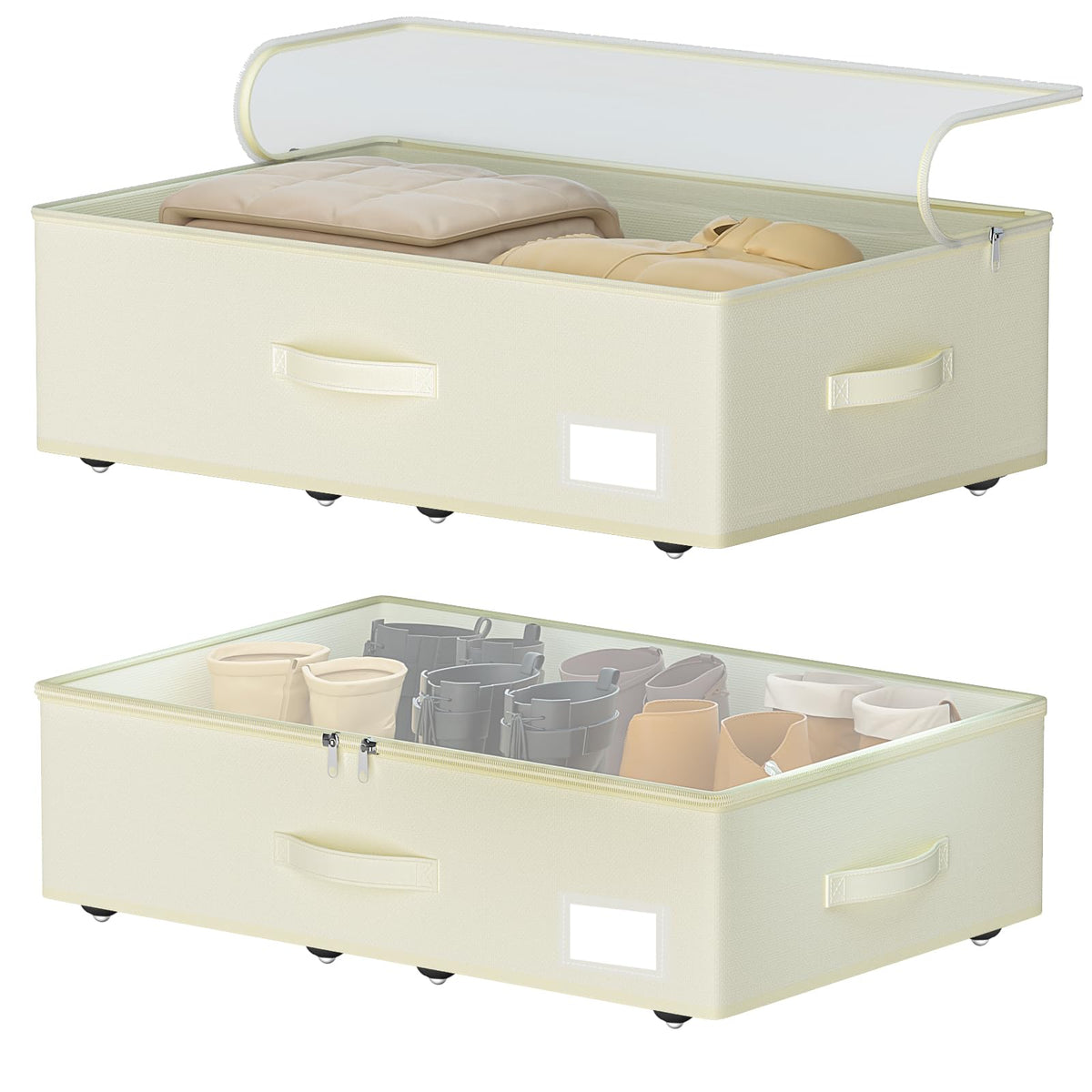 EE-RoomWorld Under Bed Storage with Wheels, 12 inches height，Beige
