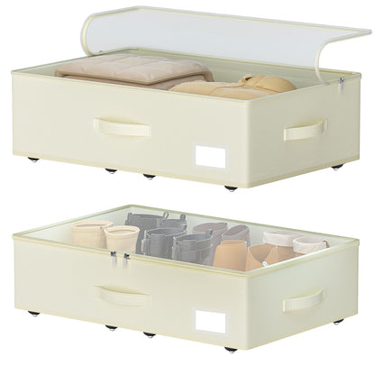 EE-RoomWorld Under Bed Storage with Wheels, 12 inches height，Beige