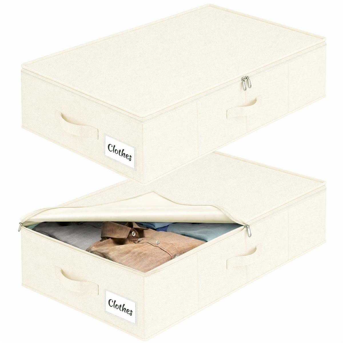 Under Bed Storage Container Bins 2 Pack, Low Profile Foldable Underbed Clothes Storage Organizer W/ Ultra Thick Fabric and Sturdy Bottom/Sides, Dual Zipper Storage Box for Dorm and Home 30x16x6.7"