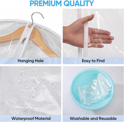 36” All Clear Garment Bags for Women Suit Bags - PEVA Waterproof Suit Cover with Zipper for,Hanging Clothes, Coats - Durable Dresser for Closet Storage, Dustproof & Moisture Resistant - 36”/12 Pack