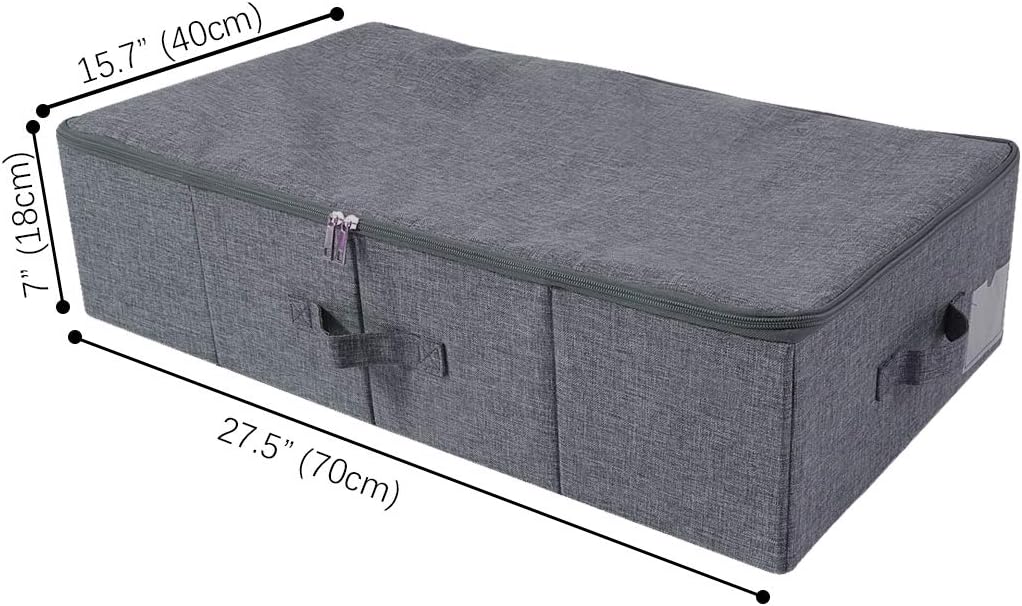 Folding Fabric Rigid Under Bed Closet Storage Bins with Zip Lid,Black Gray