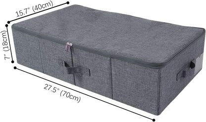 Folding Fabric Rigid Under Bed Closet Storage Bins with Zip Lid,Black Gray