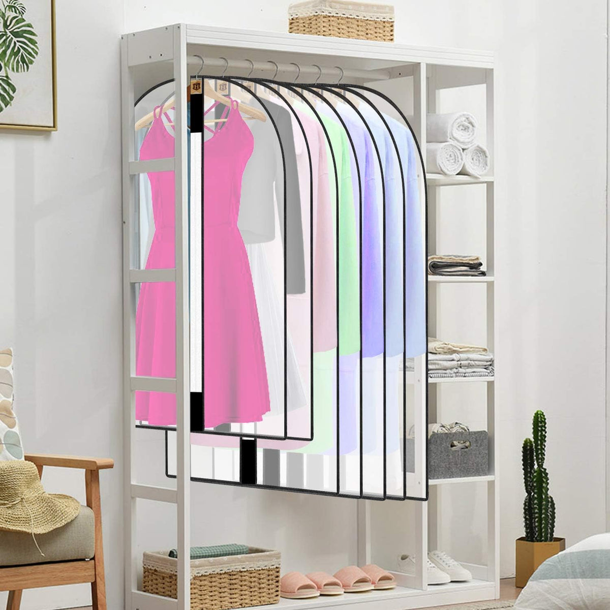Pwsap 12 Pack Breathable Clothes Covers with Zip, Hanging Garment Covers Bags Dress Bag Covers Moth-Proof Mens Suit Storage Bag Dust Cover for Wardrobe Storage and Travel(Clear)