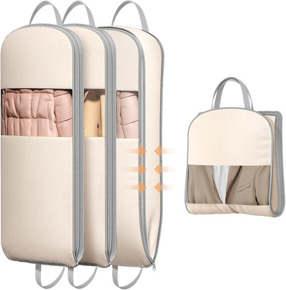 DIMJ 3 Pack 54" Garment Bags for Hanging Clothes - Space Saving Compression Suit Bag Travel with Handles Window, Washable Carry Clothing Storage Cover for Dress, Coats, Down Jacket, Shirts