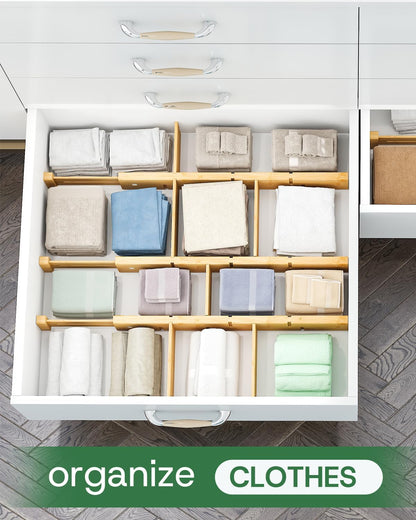 kiplant Kitchen Drawer Dividers - Adjustable Drawer Organizer for Clothes, Kitchen, Closet & Office - 8 Pack with Inserts, 18-22.6 Inches, Non-Slip Silicone Ends