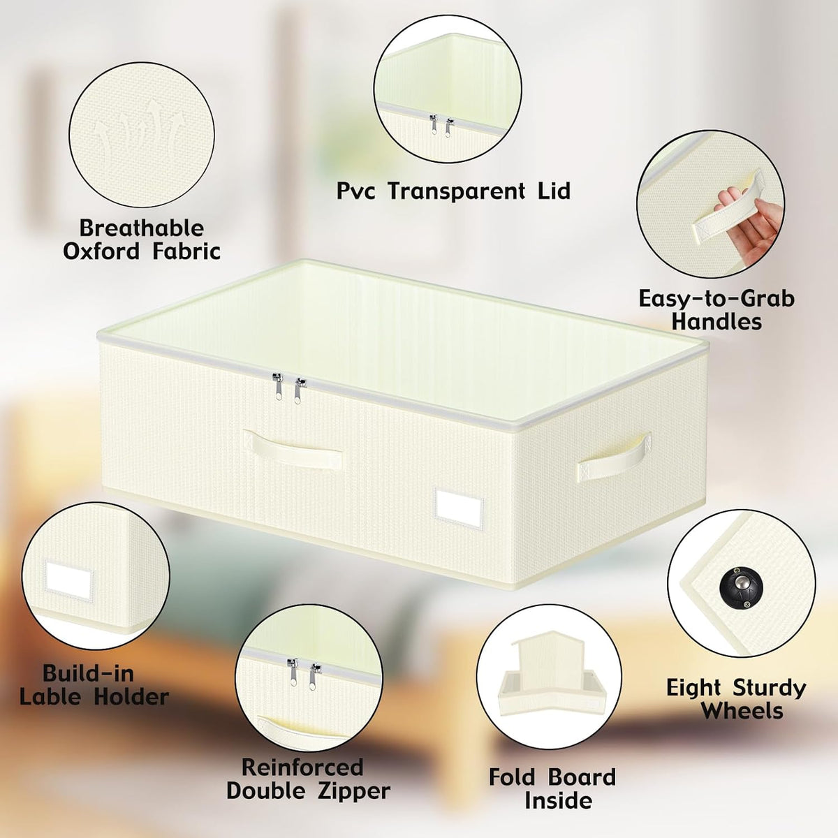 EE-RoomWorld Under Bed Storage with Wheels, 12 inches height，Beige