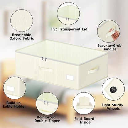 EE-RoomWorld Under Bed Storage with Wheels, 12 inches height，Beige