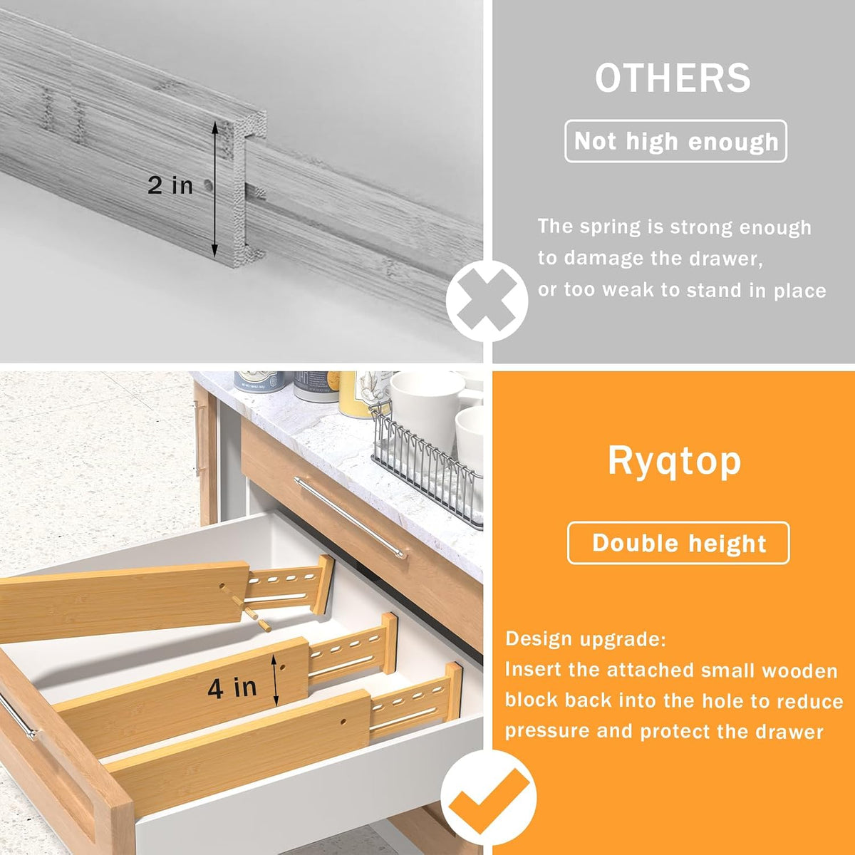 Bamboo Drawer Dividers, 4" High Drawer Organizers for Clothes/Utensils
