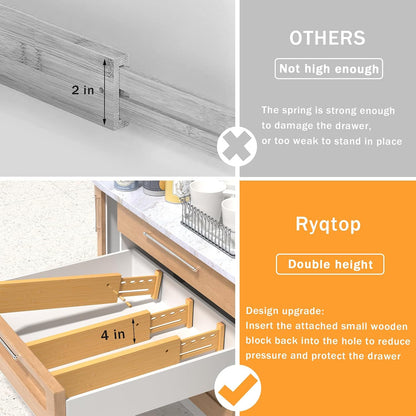 Bamboo Drawer Dividers, 4" High Drawer Organizers for Clothes/Utensils