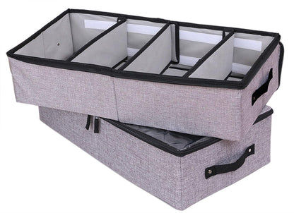AARAINBOW Foldable Under Bed Clothes Organizer with Lid, Fabric Underbed Storage Container with Adjustable Dividers, Long UnderBed Storage Bins with Handles, Clear Shoes Storage Under Bed (2 Gray)