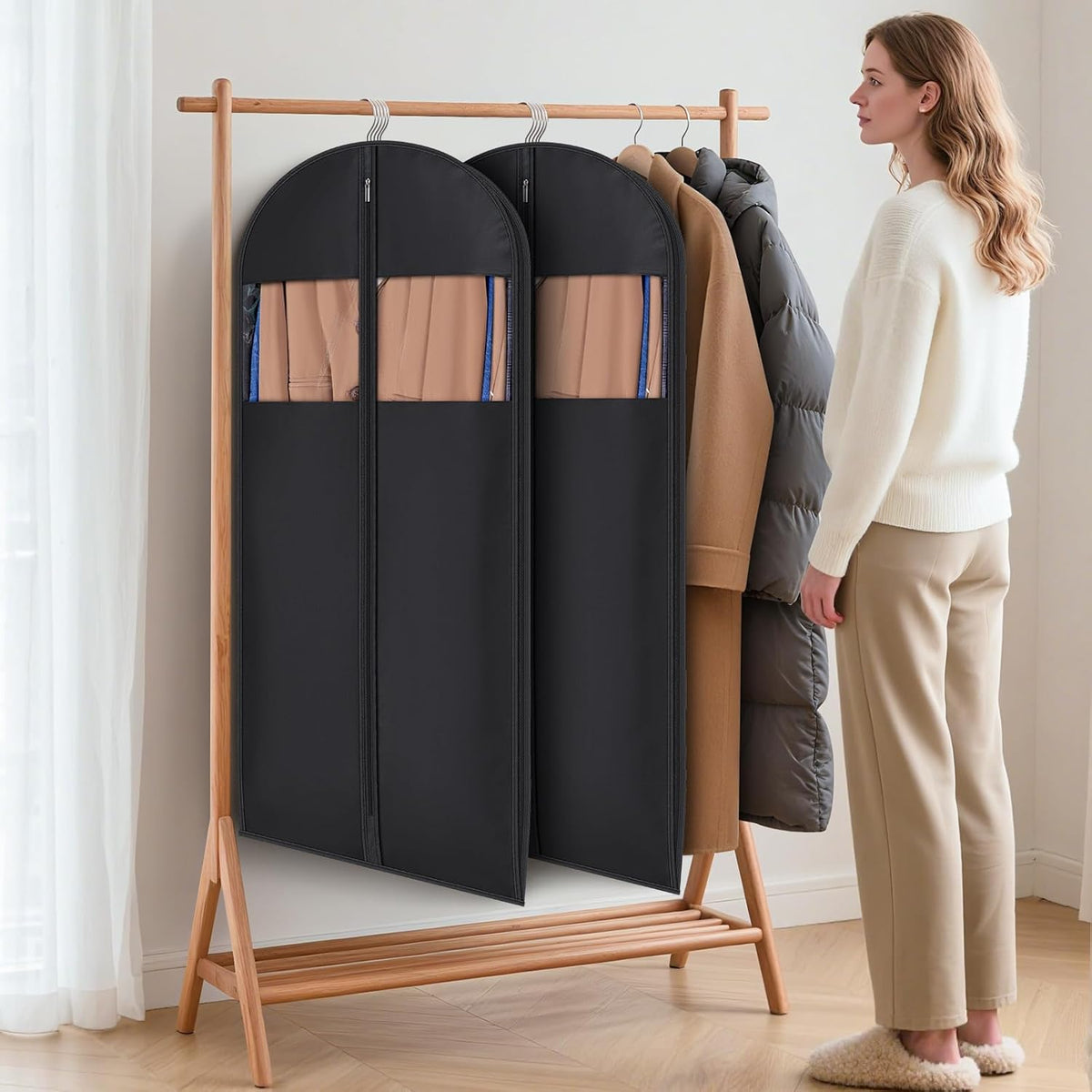 Syeeiex Compression Hanging and Space Saving Garment Bag, 54 Inch, Black