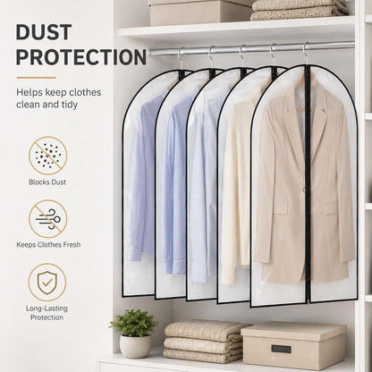 Garment Bags for Hanging Clothes 5 Pack, Clear Suit Bags Black Border
