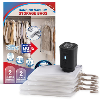Hanging Vacuum Storage Bags, Space Saver Vacuum Seal Bags for Cloth, 6 Long