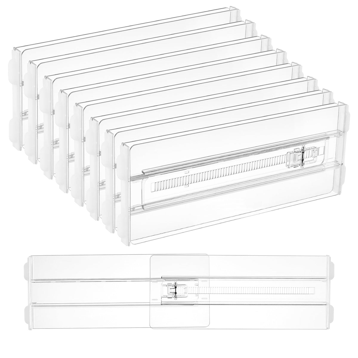 Vtopmart 8 Pack Shallow Drawer Dividers, 2.36" High 12.5"-20.8" Adjustable Expandable Kitchen Drawer Organizer, Clear Plastic Organizer Separators for Flatware, Utensil, Cutlery, Underwear, Clothes