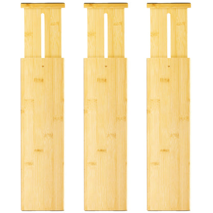 VaeFae 3 Pack Bamboo Drawer Dividers, 4" High Adjustable 11.9-17.1" Clothes Drawer Organizers, Expandable Separators for Bedroom/Bathroom/Kitchen/Office Storage