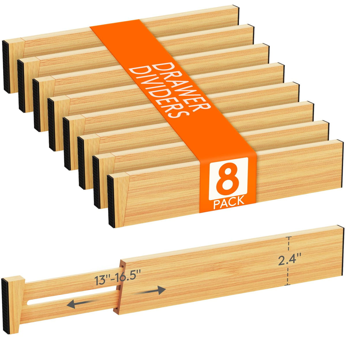 Lifewit 4" High Dresser Drawer Dividers, Adjustable Bamboo Drawer Organizer