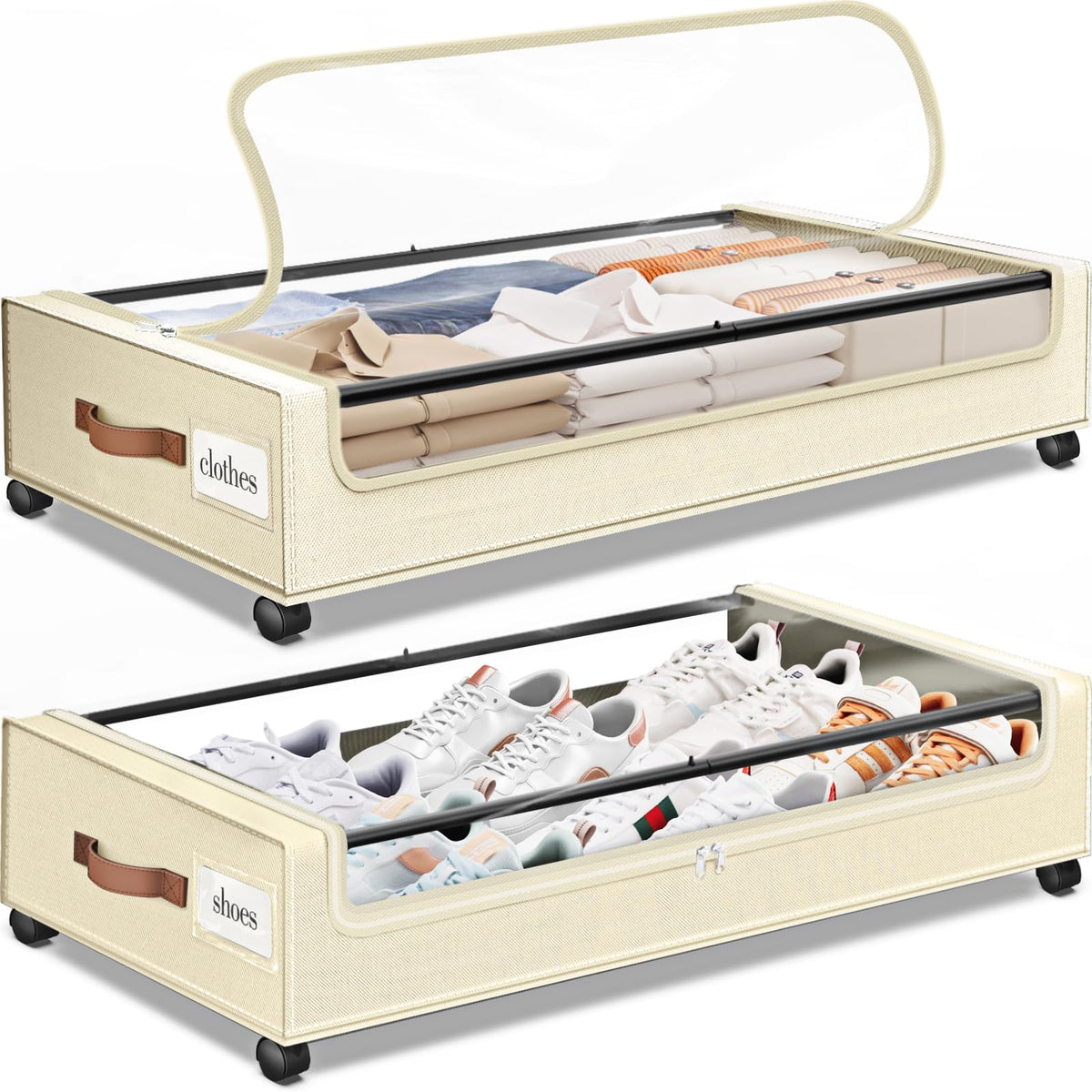 Under Bed Storage with Wheels 3Pack Storage Containers with Clear Window