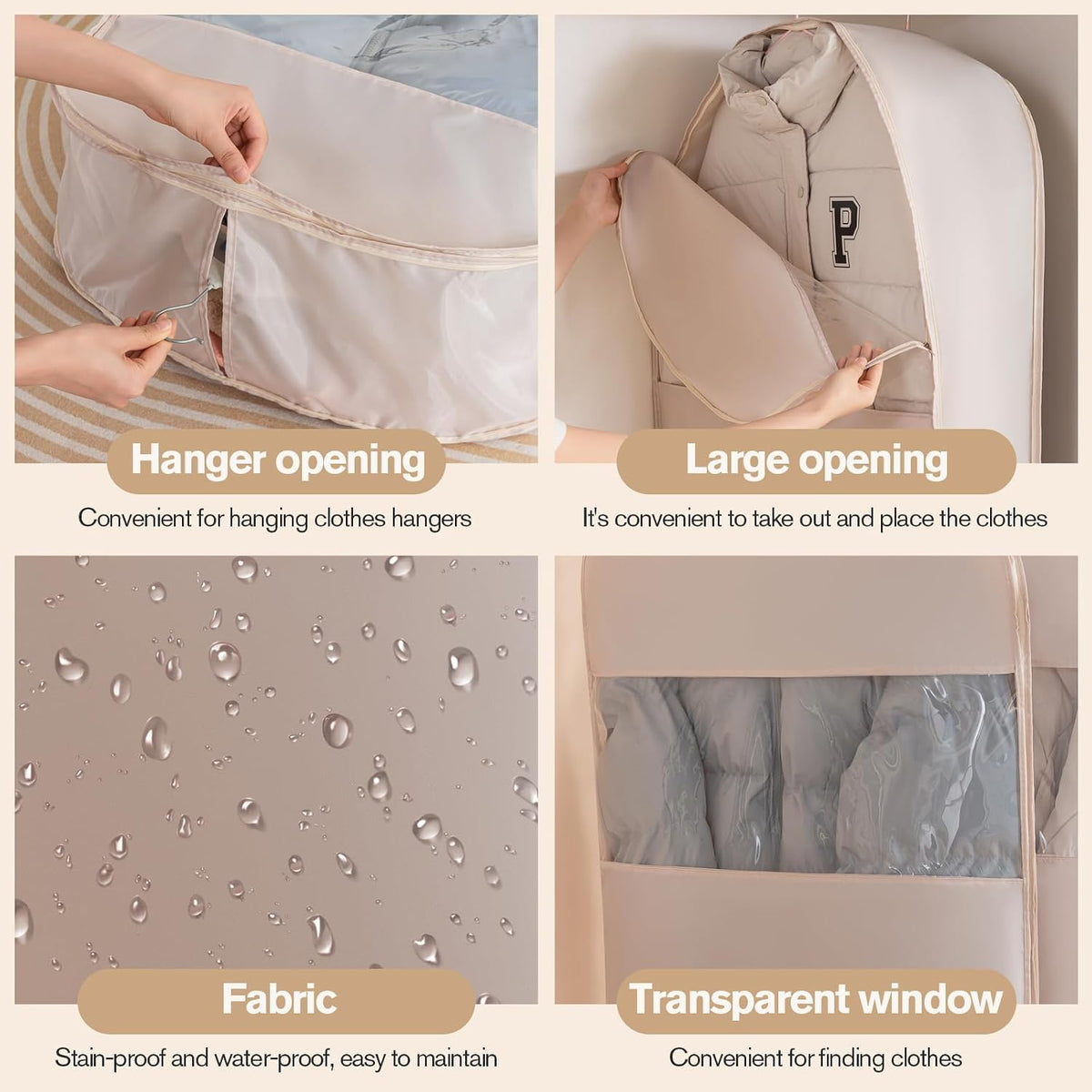2 Packs Breathable Hanging Garment Bags for Clothes & Suits - 45" Fabric Suit Bags for Closet Storage, Garment Covers for Coats, Dresses, Jackets, Shirts, Wardrobe Protector (ecru)