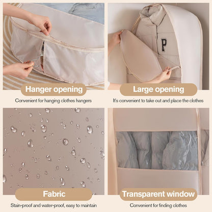 2 Packs Breathable Hanging Garment Bags for Clothes & Suits - 45" Fabric Suit Bags for Closet Storage, Garment Covers for Coats, Dresses, Jackets, Shirts, Wardrobe Protector (ecru)