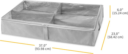 Whitmor Underbed Boot Storage Bag, 4 Sections, 23" x 37", Gray 2 Pack