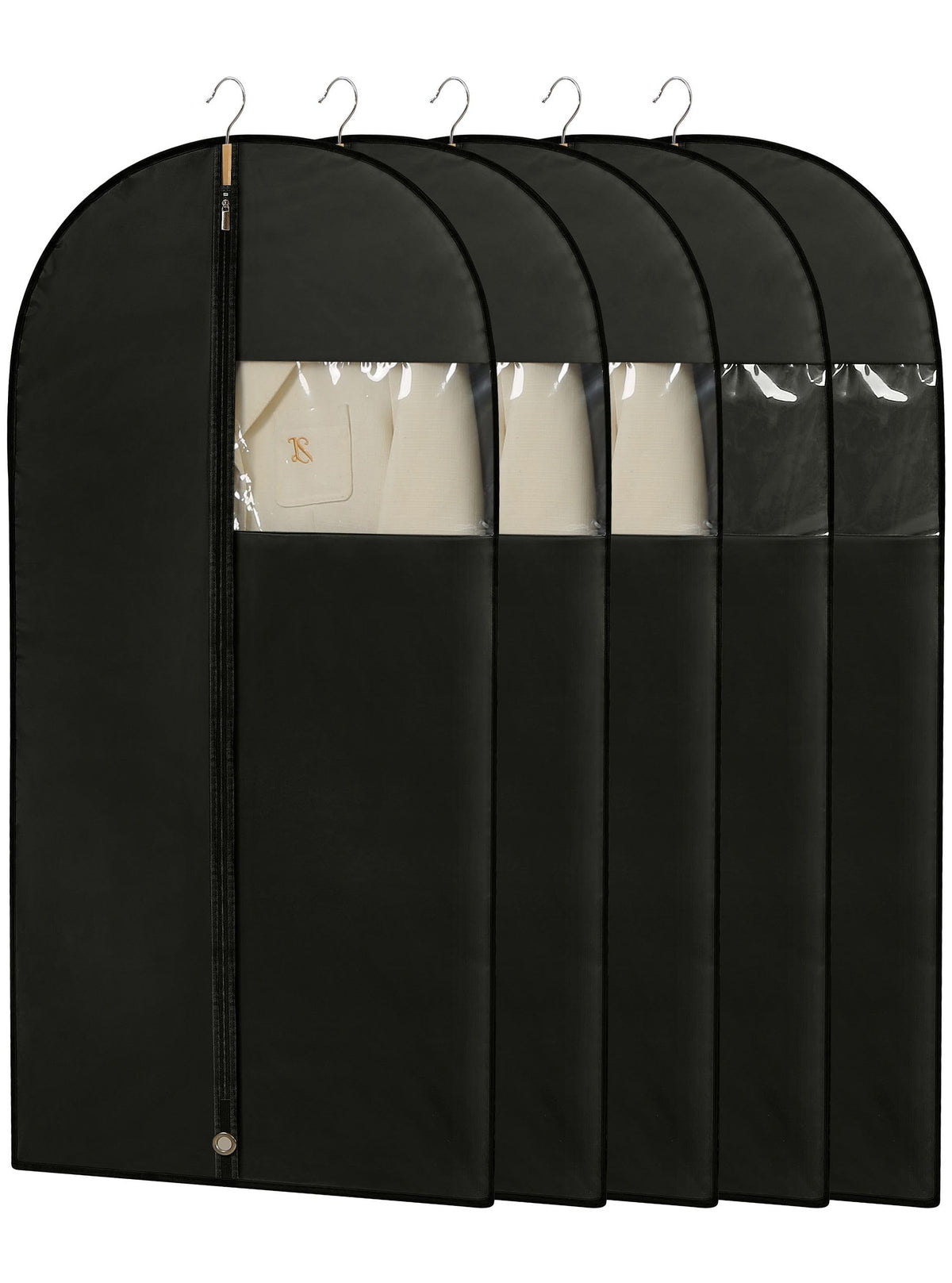 Dress Bags for Gowns, 65'' Long Garment Bags for Hanging Clothes, Dress Garment Bag, Grey Dress Cover with Clear Window for Dresses, Coats, Uniforms - 5 Pack