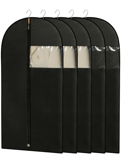 Dress Bags for Gowns, 65'' Long Garment Bags for Hanging Clothes, Dress Garment Bag, Grey Dress Cover with Clear Window for Dresses, Coats, Uniforms - 5 Pack