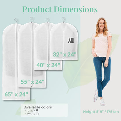 2-Pack Breathable Garment Bags for Hanging Clothes – Dust-Proof Suit & Dress Covers with Clear Window – Waterproof, Foldable Closet Storage Organizer for Coats, Gowns, and Jackets (White, 40")