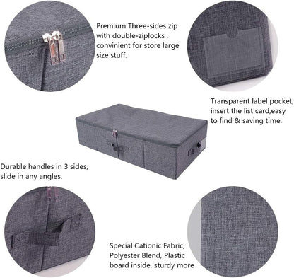 Folding Fabric Rigid Under Bed Closet Storage Bins with Zip Lid,Black Gray