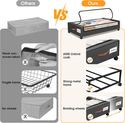 Under Bed Storage with Wheels 3Pack Storage Containers with Clear Window