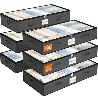 90L Under Bed Storage Containers, Storage Bags, Organizer, 4-Pack, Gray