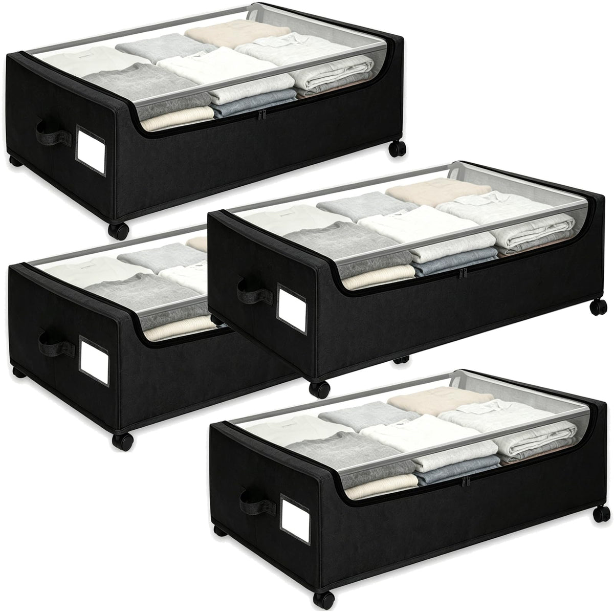 Under Bed Storage with Wheels, 2-Pack Under the Bed Storage Containers with Clear Lids & Label, Underbed Storage Bins, XXXL 85L 11 inches Rolling Metal Drawer for Clothes, Shoes, Toys, Books - Gray