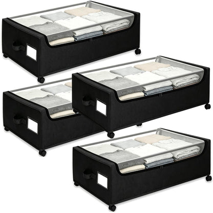 Under Bed Storage with Wheels, 2-Pack Under the Bed Storage Containers with Clear Lids & Label, Underbed Storage Bins, XXXL 85L 11 inches Rolling Metal Drawer for Clothes, Shoes, Toys, Books - Gray