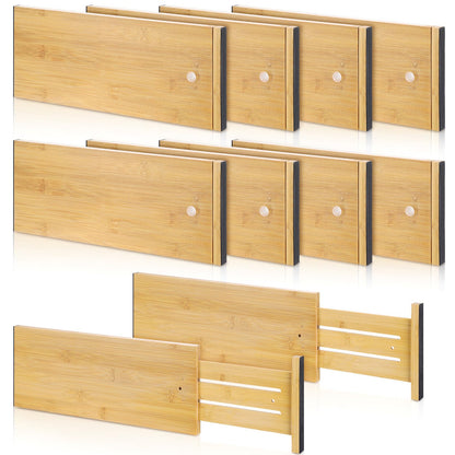 DoubleFill 4 Pcs 6 Inch High Drawer Dividers 15"-22" Adjustable, Wood Color