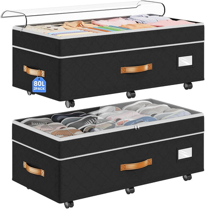 Budding Joy 80L 2 Pack Adjustable Under Bed Storage with Wheels