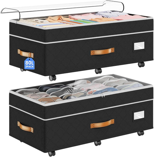 Budding Joy 80L 2 Pack Adjustable Under Bed Storage with Wheels