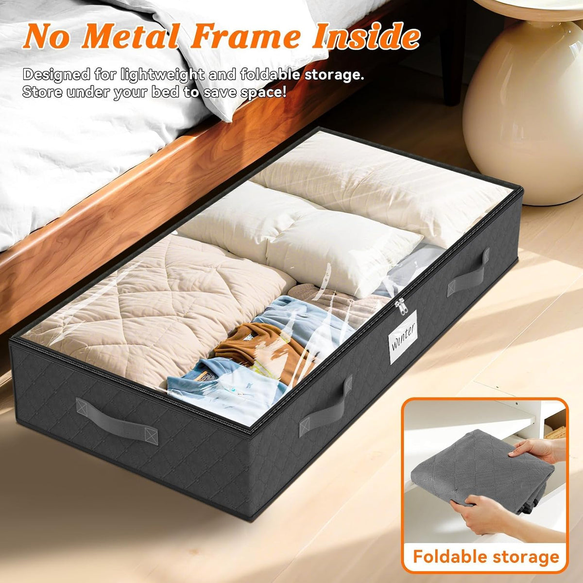 90L Under Bed Storage Containers, Storage Bags, Organizer, 4-Pack, Gray