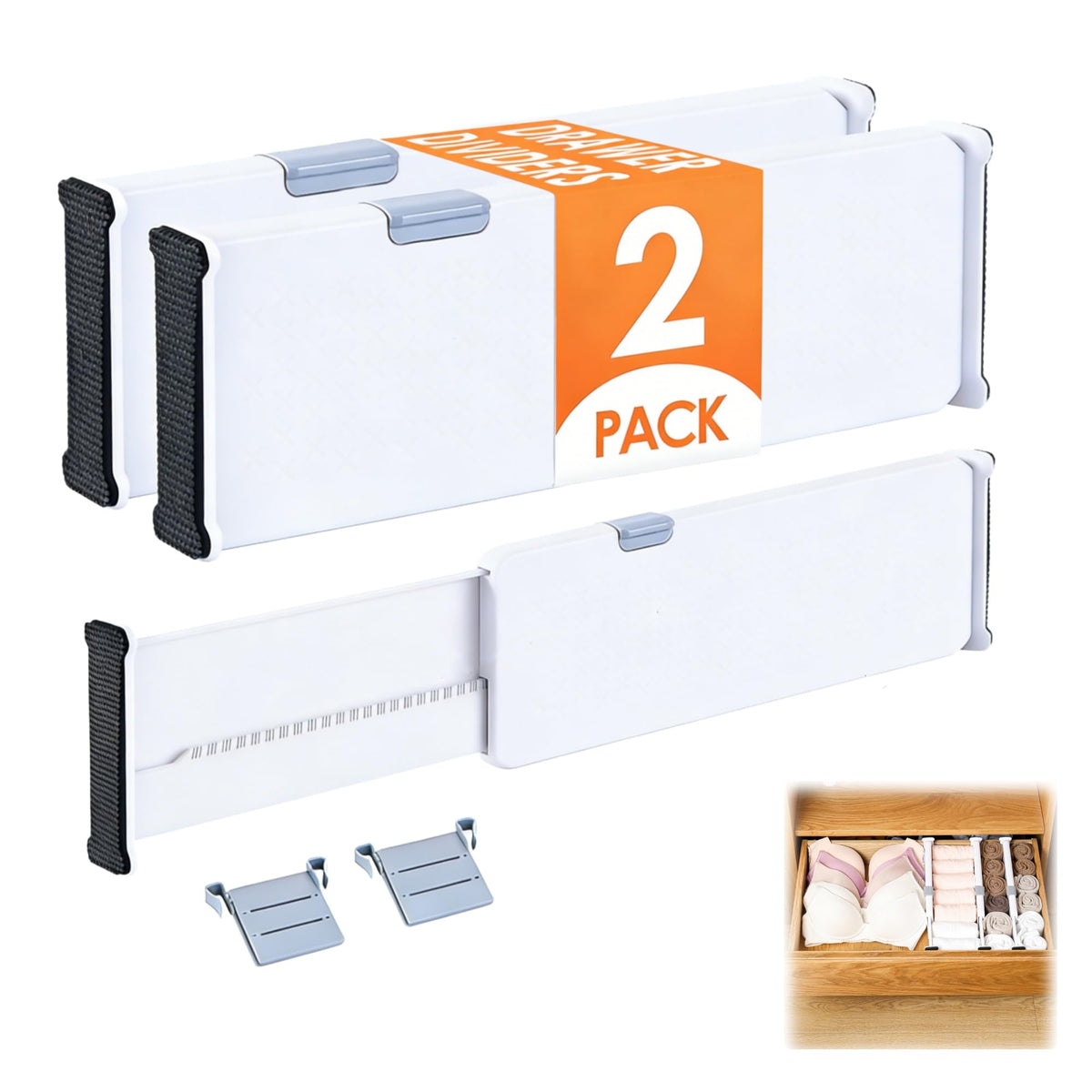 Adjustable Drawer Dividers, Storage Organizers, (2 Pack)