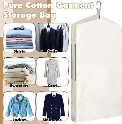 Aliceset 3 Pcs 24x40 In Pure Cotton Garment Storage Bag for Hanging Clothes